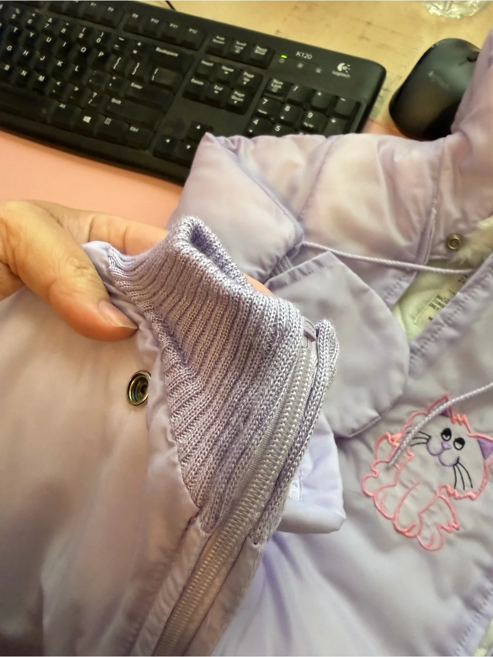 Vintage Lilac Baby One-Piece Snowsuit with Cat Embroidery JCP